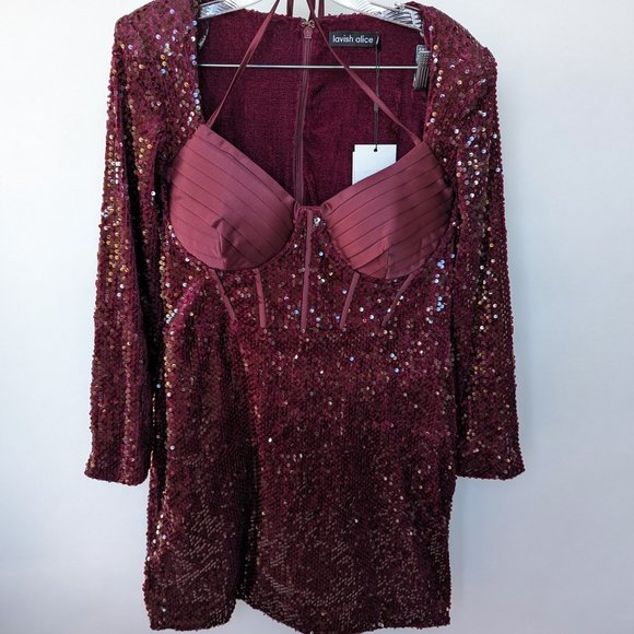 NWT Lavish Alice Burgundy Velvet Sequin Dress in 14 Valentine's - Picture 5 of 5